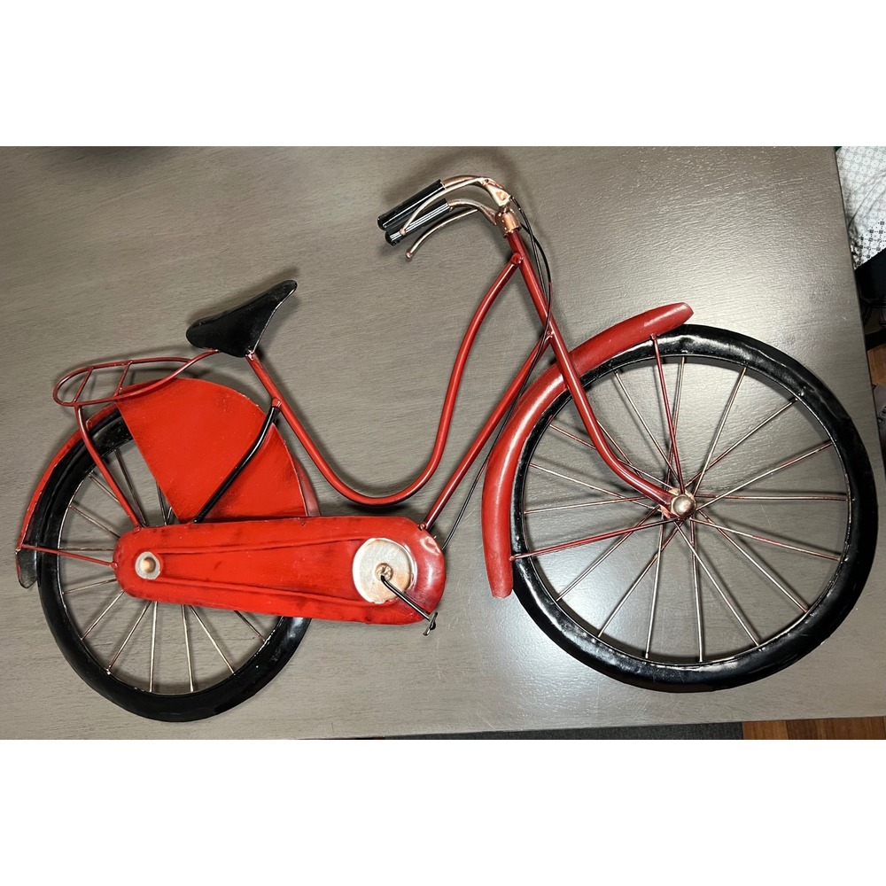 Vintage Red Metal Bicycle Wall Art Rustic Farmhouse Home Decor 27 Inch
